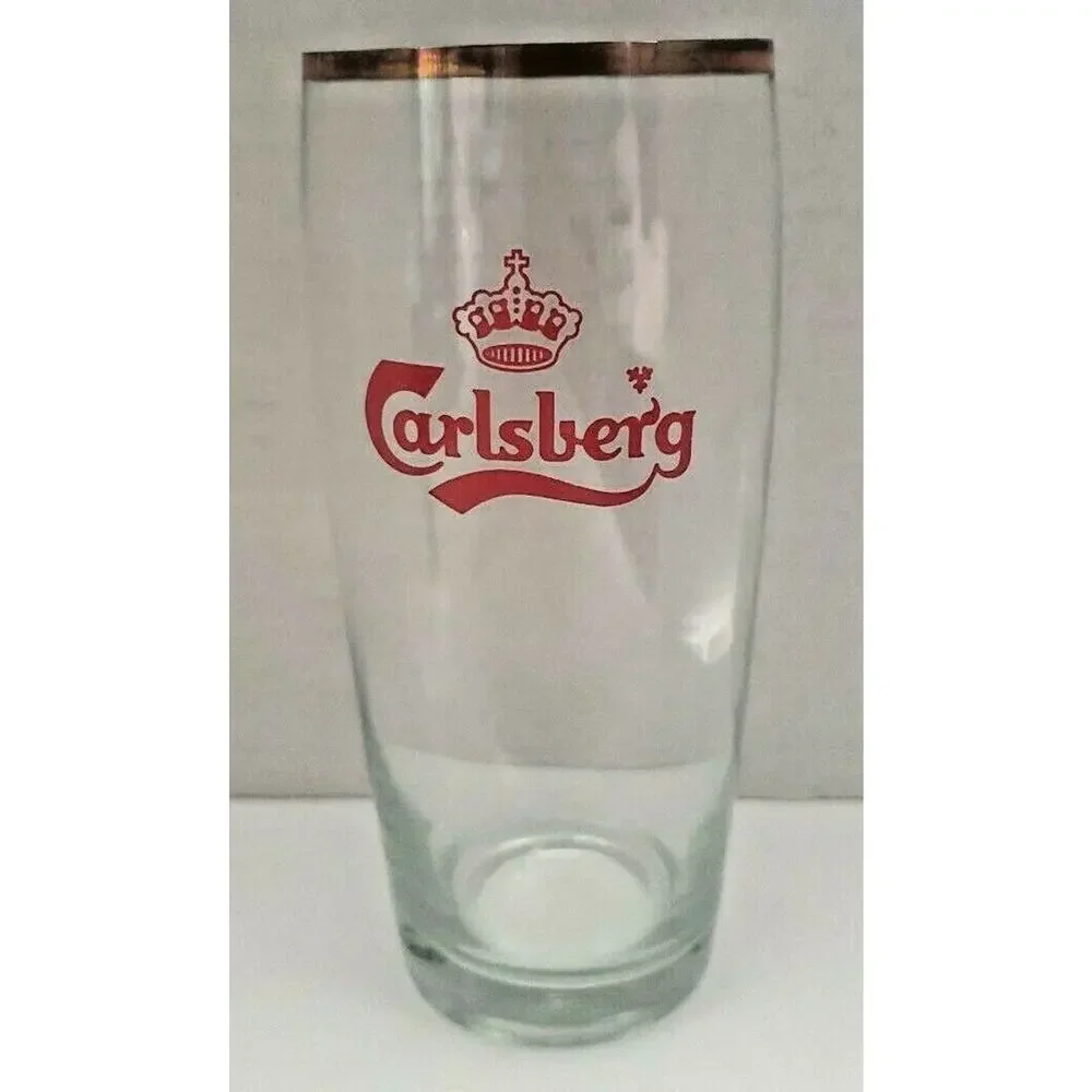 Vintage 1960's Carlsberg beer red crown Logo gold rimmed‎ Pilsner glass U198